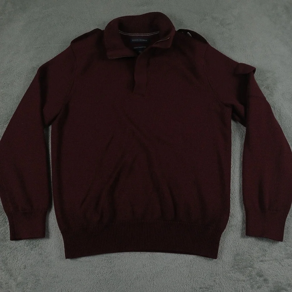 Banana Republic Sweater Mens Large Red 1/4‎ Zip Wool Blend Military Casual